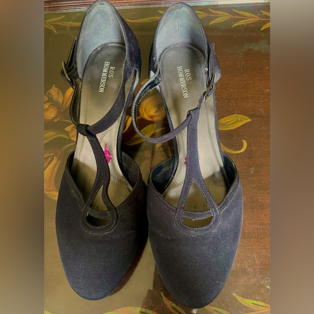 Rod Hommerson t-strap black fabric shoes. 8.5 wide. Good used condition.